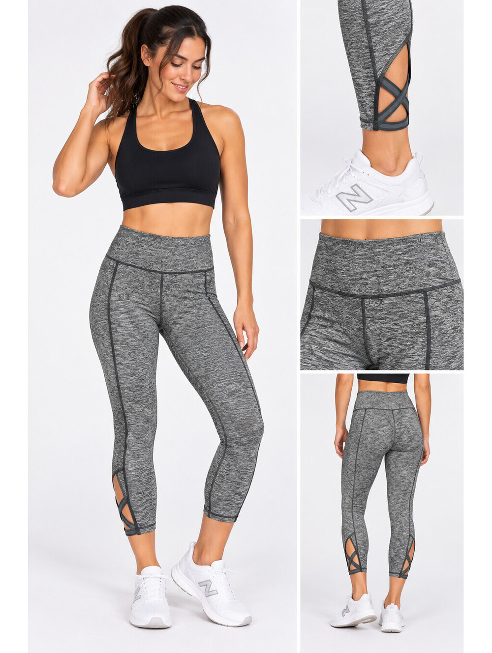 Zella Women’s Small Gray Crop Leggings Criss Cross Strappy Cutout Athletic